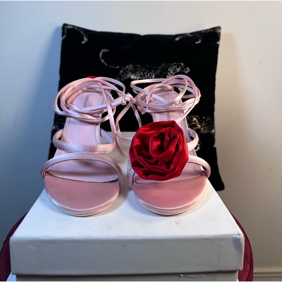 New Lovers and Friends Flores Heel Pink & Red lace up strappy satin valentines - Picture 5 of 10